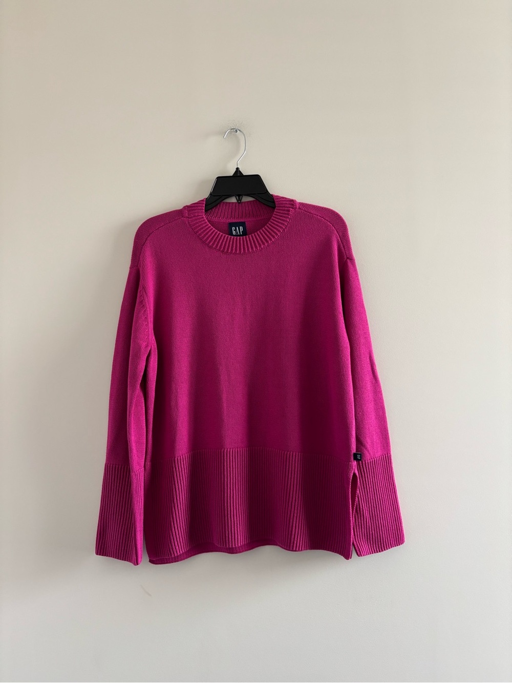 GAP Sweater Pink Ribbed Knit Crew Neck Cotton Oversized Long Sleeve Small Preppy